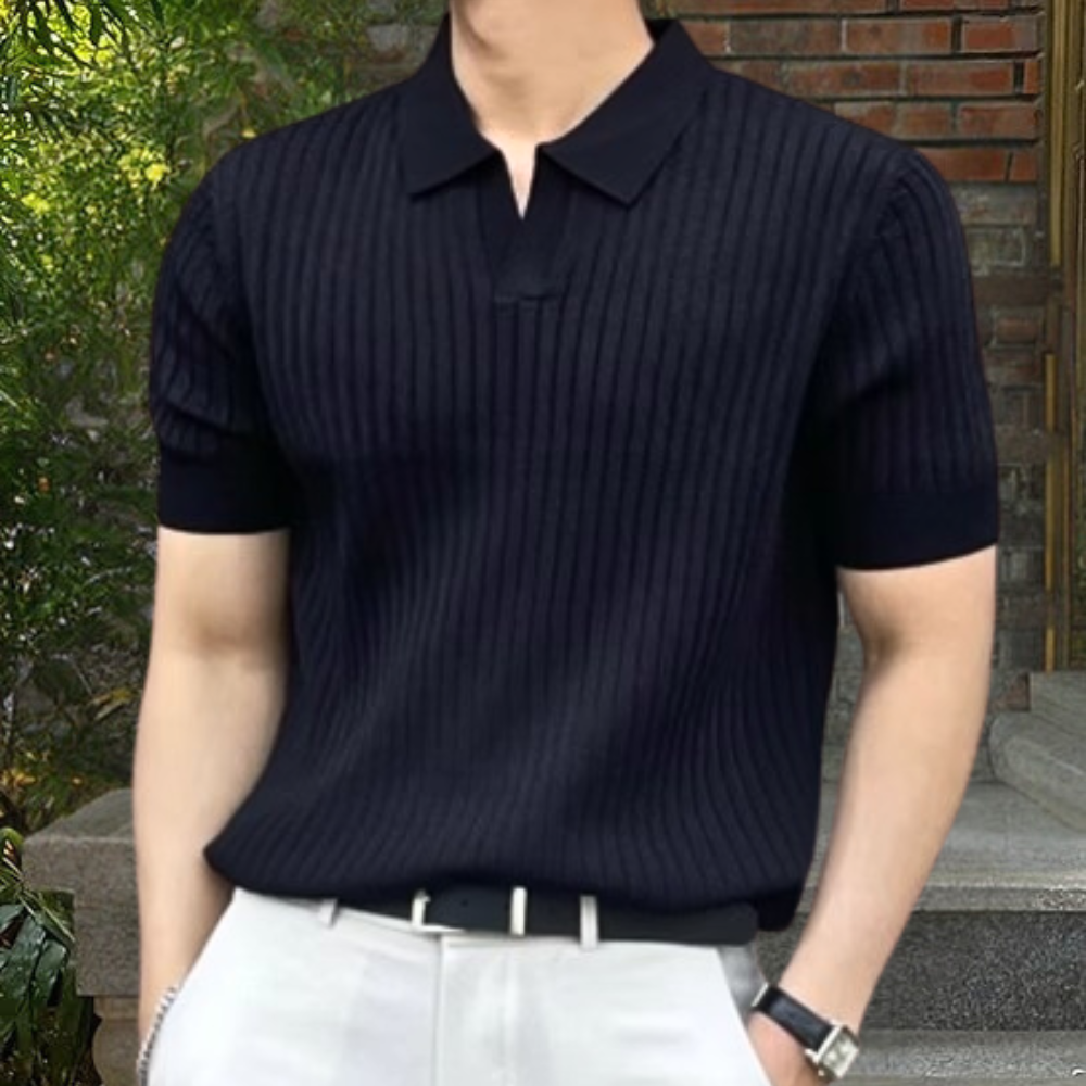 Herren Poloshirt Kurzarm V-Ausschnitt Modern