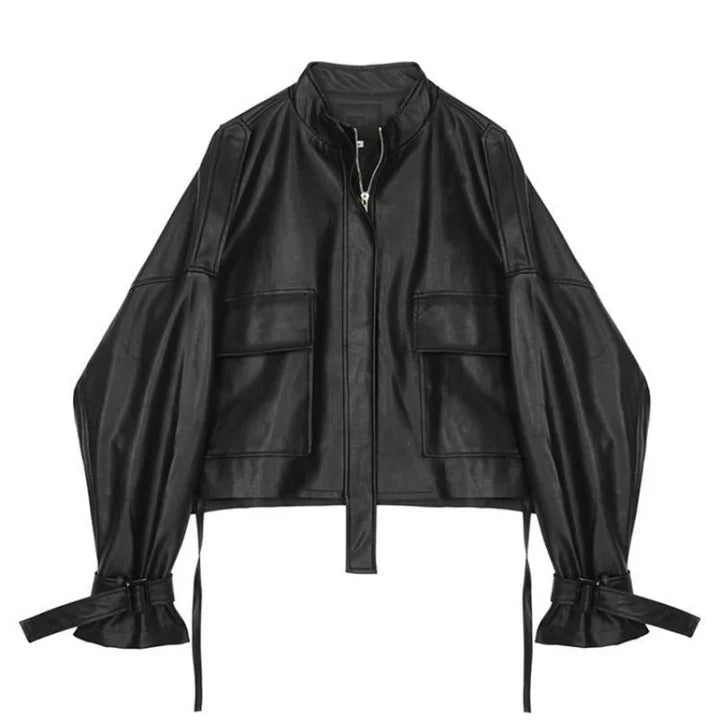 Damen Lederjacke Biker Stil - IdealeKleiden