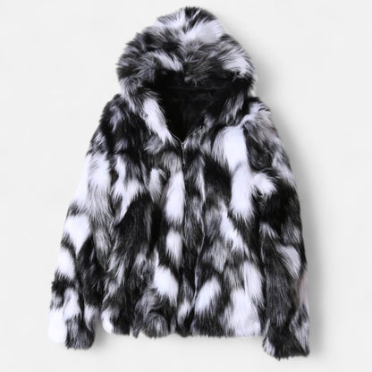 Herren Kunstpelz-Mantel Warm mit Kapuze