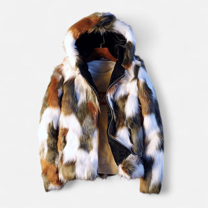Herren Kunstpelz-Mantel Warm mit Kapuze