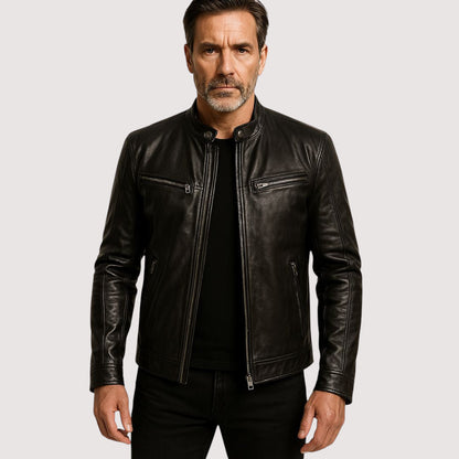 Herren Lederjacke Biker Style Vegan Lederschutz - IdealeKleiden