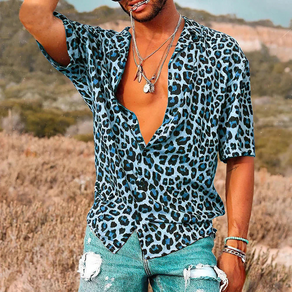 Leichtes Herrenhemd Leopard Muster Sommer - IdealeKleiden