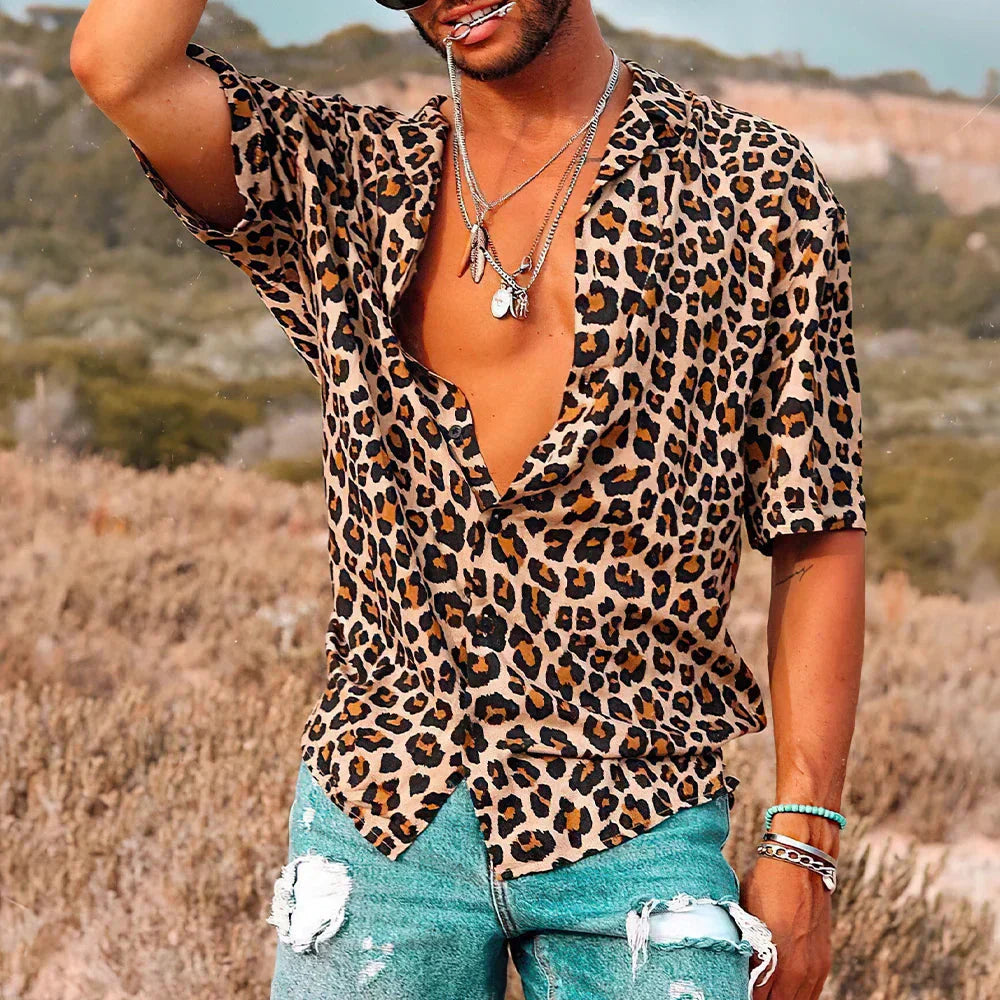 Leichtes Herrenhemd Leopard Muster Sommer