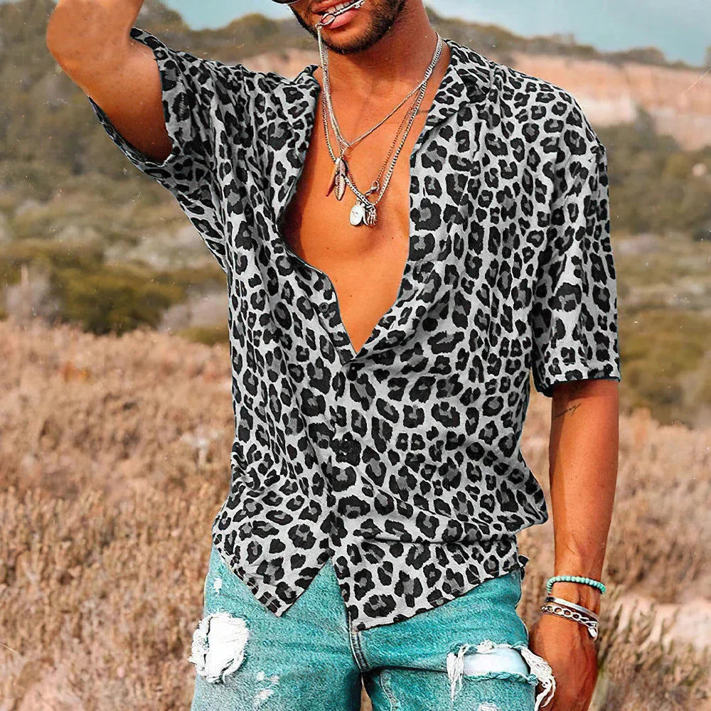 Leichtes Herrenhemd Leopard Muster Sommer