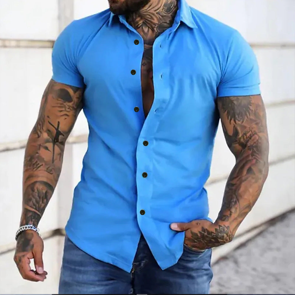 Slim Fit Hemd Einfarbig Herren Kurzarm