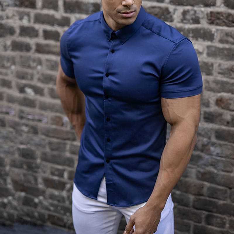 Slim Fit Hemd Einfarbig Herren Kurzarm