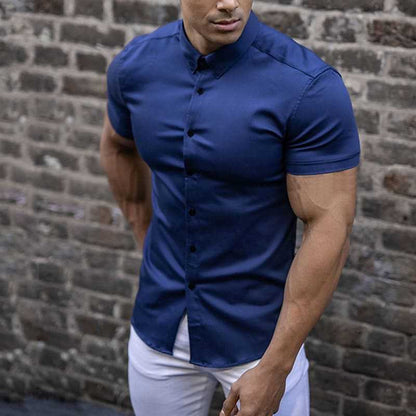 Slim Fit Hemd Einfarbig Herren Kurzarm