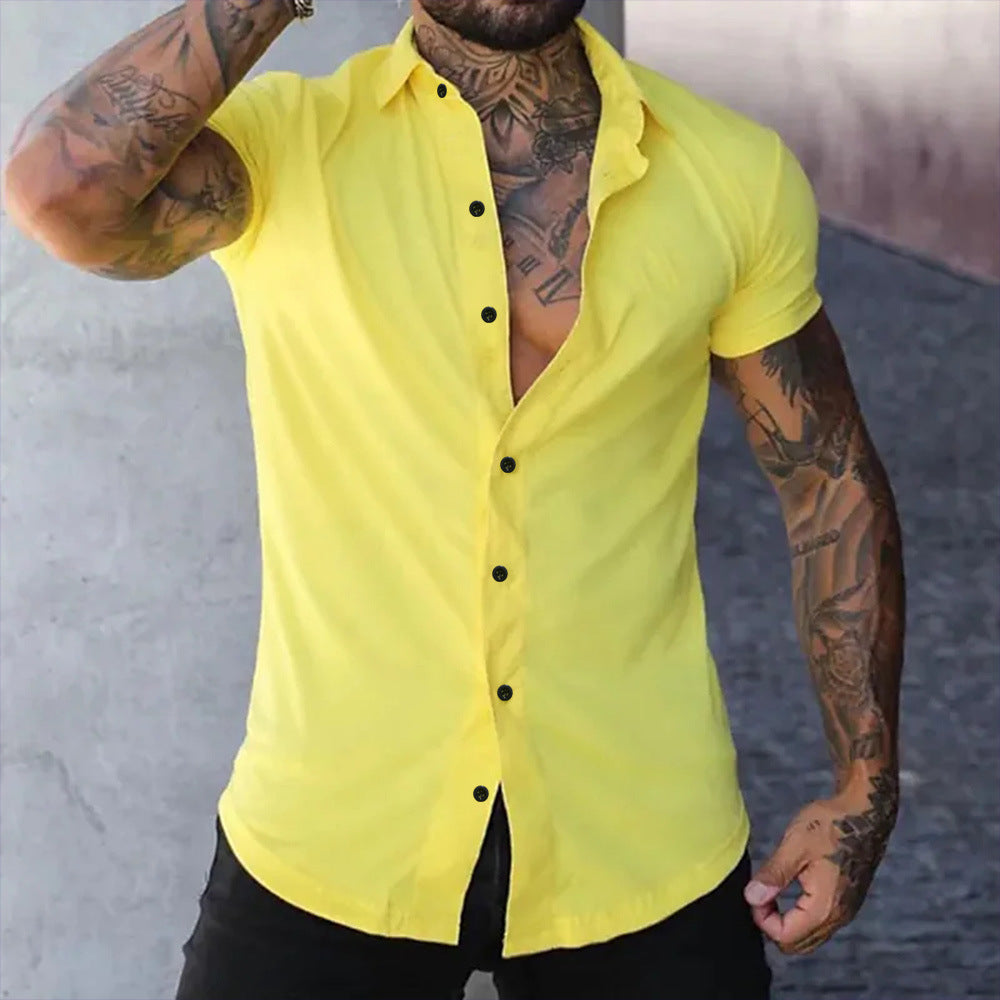 Slim Fit Hemd Einfarbig Herren Kurzarm