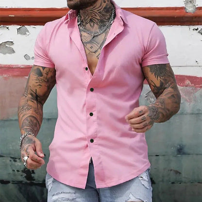 Slim Fit Hemd Einfarbig Herren Kurzarm