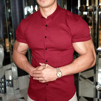 Slim Fit Hemd Einfarbig Herren Kurzarm - IdealeKleiden