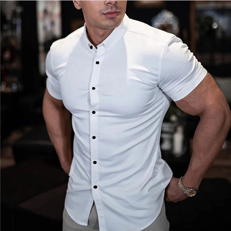 Slim Fit Hemd Einfarbig Herren Kurzarm