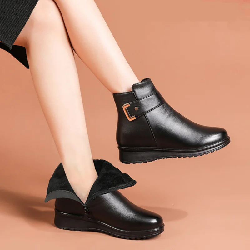 Warme Lederstiefel Winter Fleece Rutschfest - IdealeKleiden