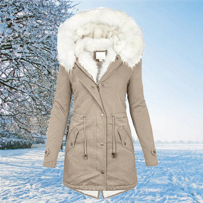 Warme Damenparka Winterjacke Fellfüllung