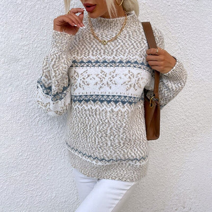 Damen Strickpullover Warm Norweger Muster