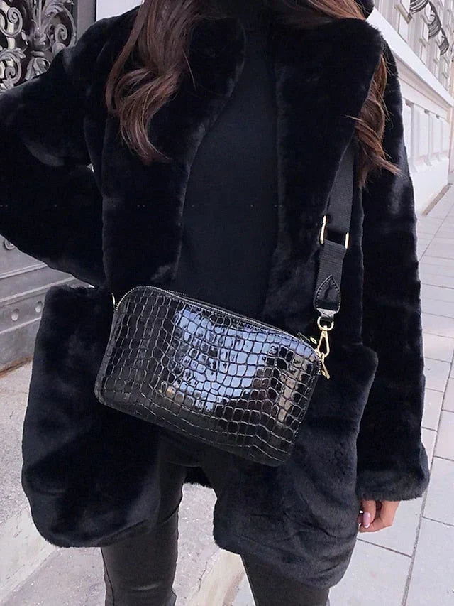 Damen Kunstpelz Mantel Lange Offene Jacke