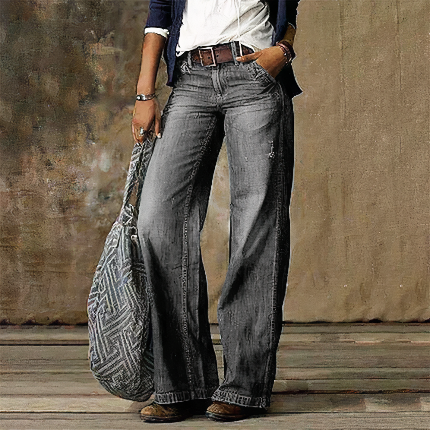 Hohe Retro-Jeans Damen Classic Style
