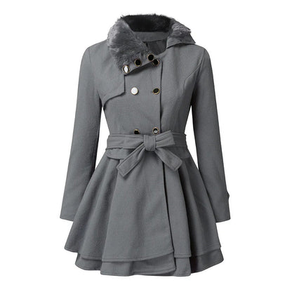 Damen Trenchcoat Vegan Fell Gürtel Stylish