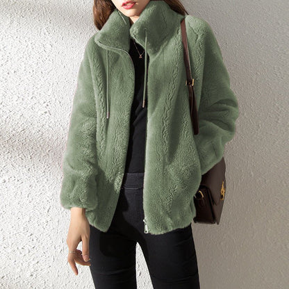 Weiche Damen Teddyjacke Hoch Kragen Reißverschluss