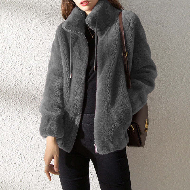 Weiche Damen Teddyjacke Hoch Kragen Reißverschluss