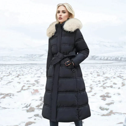 Warme Daunenjacke Damen Kapuze Kunstpelz