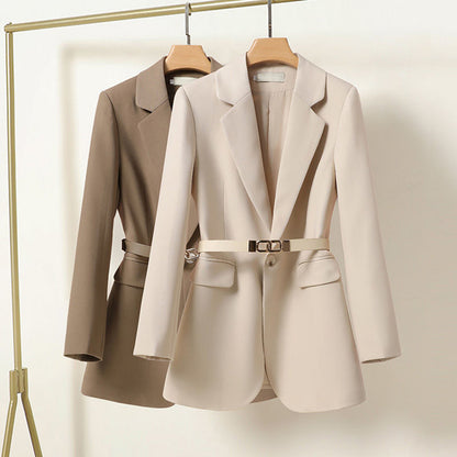 Eleganter Damenblazer Lang Gürtel Herbstmode - IdealeKleiden