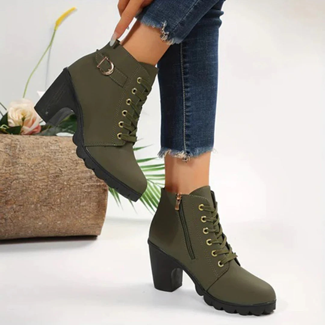 Modische Schnürstiefeletten Damen Edgy Blockabsatz