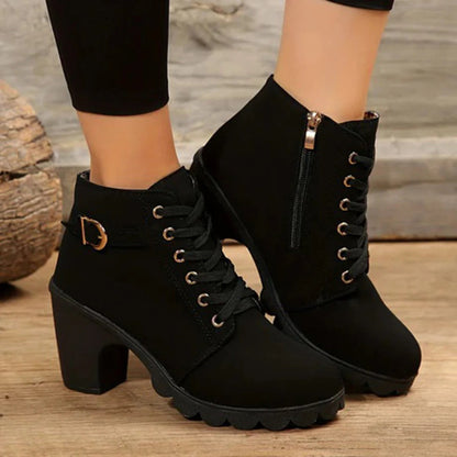 Modische Schnürstiefeletten Damen Edgy Blockabsatz - IdealeKleiden