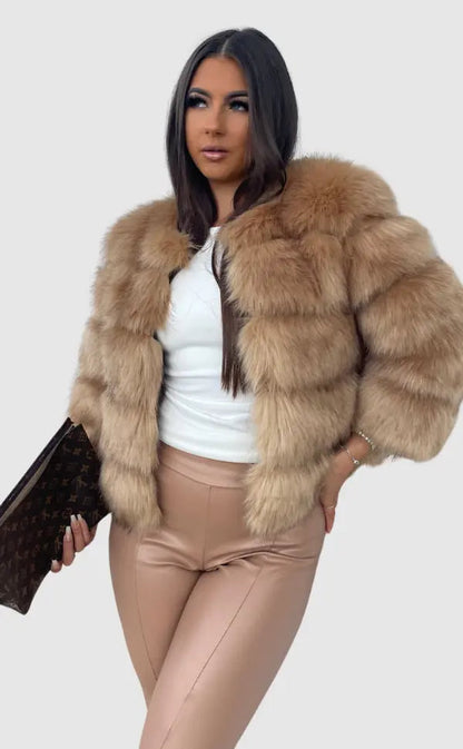 Damen Winterjacke Imitationspelz Luxus Design - IdealeKleiden