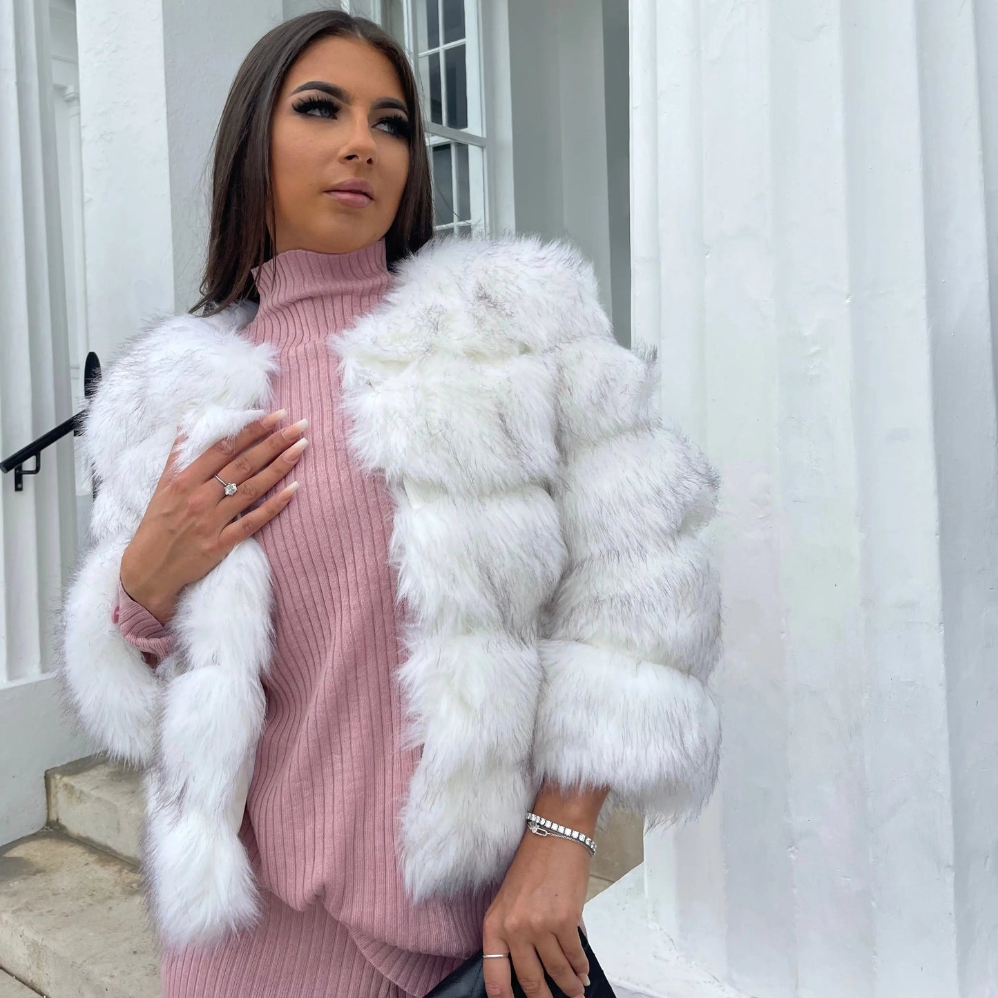 Damen Winterjacke Imitationspelz Luxus Design