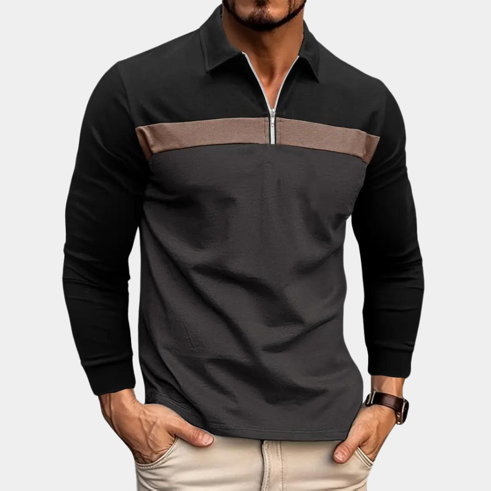 Herren Poloshirt Langarm Modern Kragen