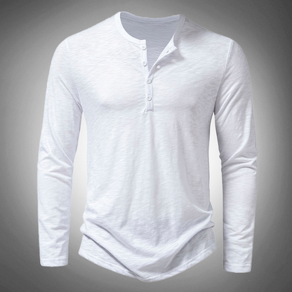 Herren T-Shirt Langarm Baumwolle Einfarbig