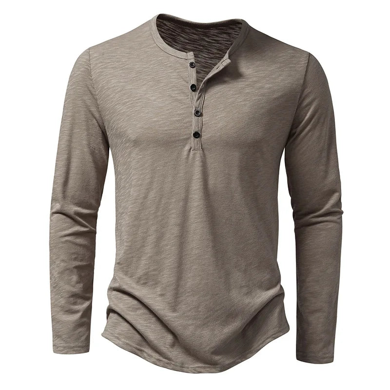 Herren Langarm Henley Shirt Einfarbig