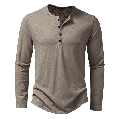 Herren Langarm Henley Shirt Einfarbig