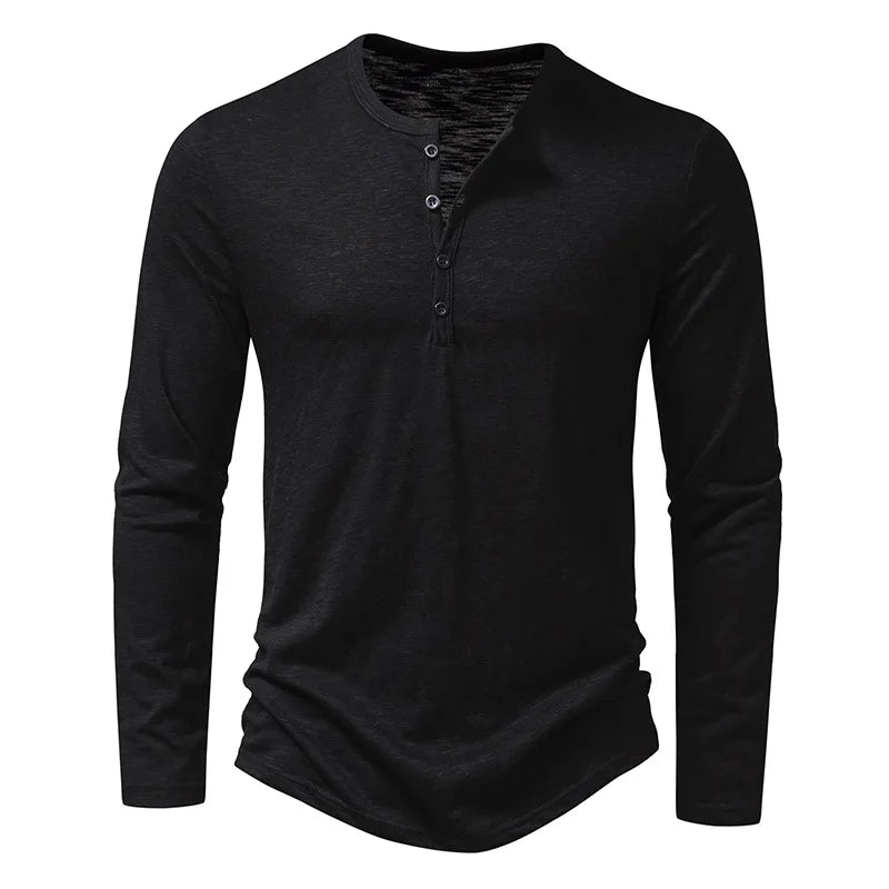 Herren Langarm Henley Shirt Einfarbig