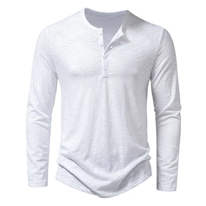 Herren Langarm Henley Shirt Einfarbig