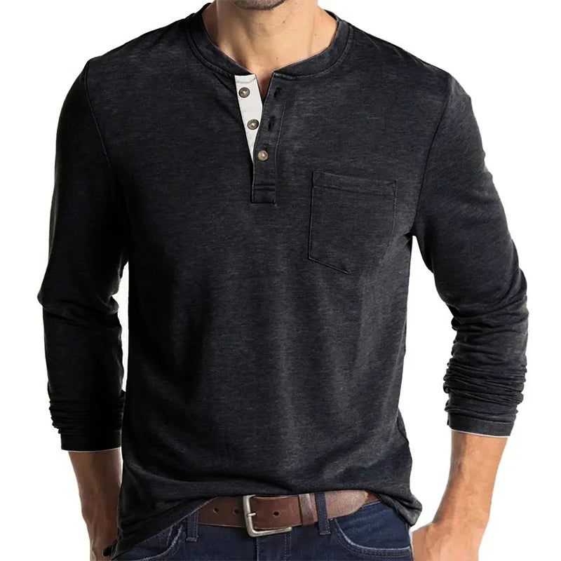 Herren T-Shirt Langarm Basic Rundhals
