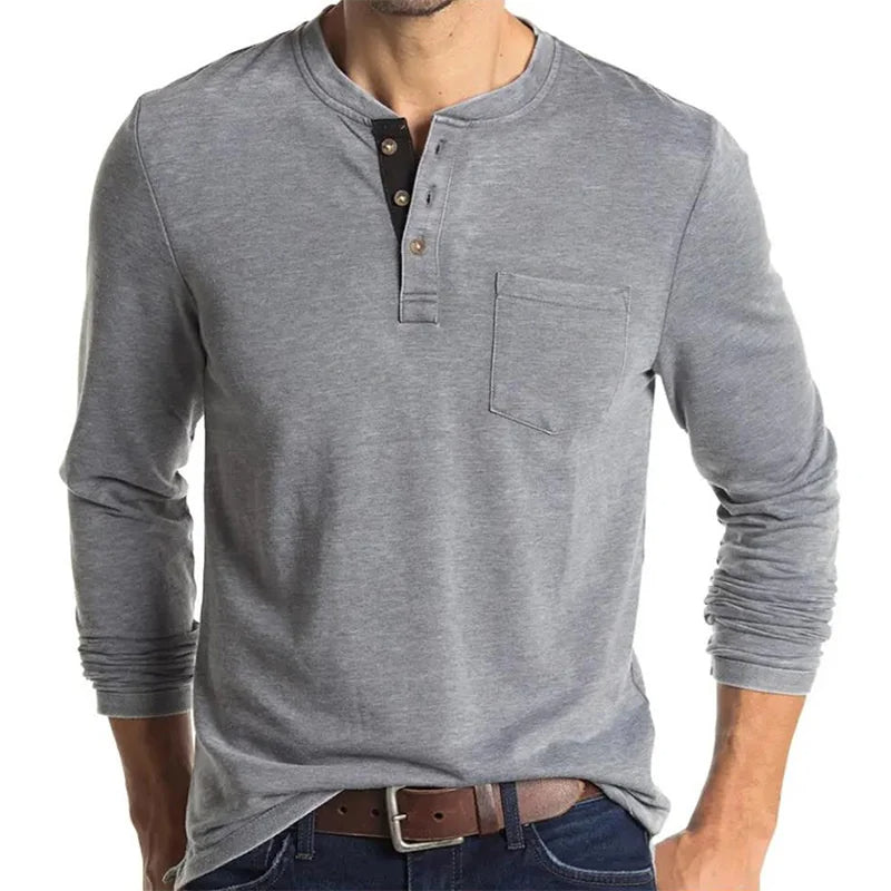 Herren T-Shirt Langarm Basic Rundhals