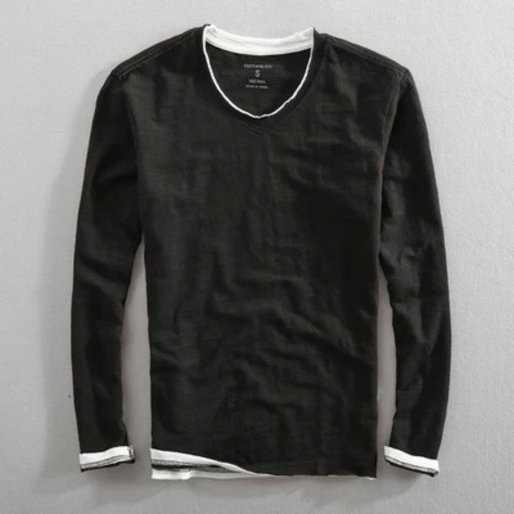 Herren Langarm T-Shirt V-Ausschnitt Modern - IdealeKleiden