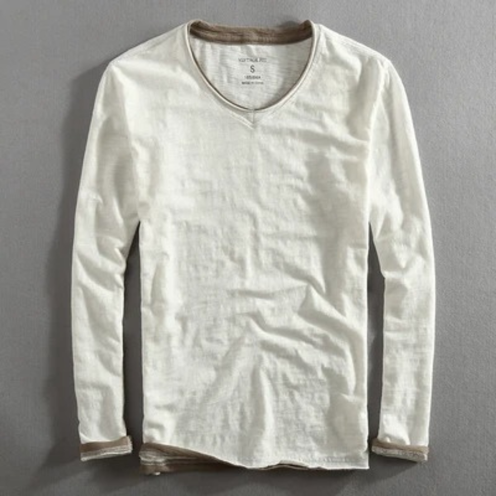 Herren Langarm T-Shirt V-Ausschnitt Modern