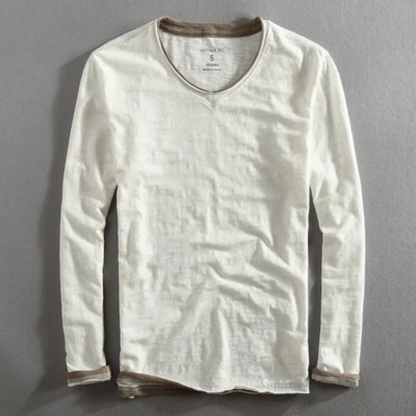Herren Langarm T-Shirt V-Ausschnitt Modern