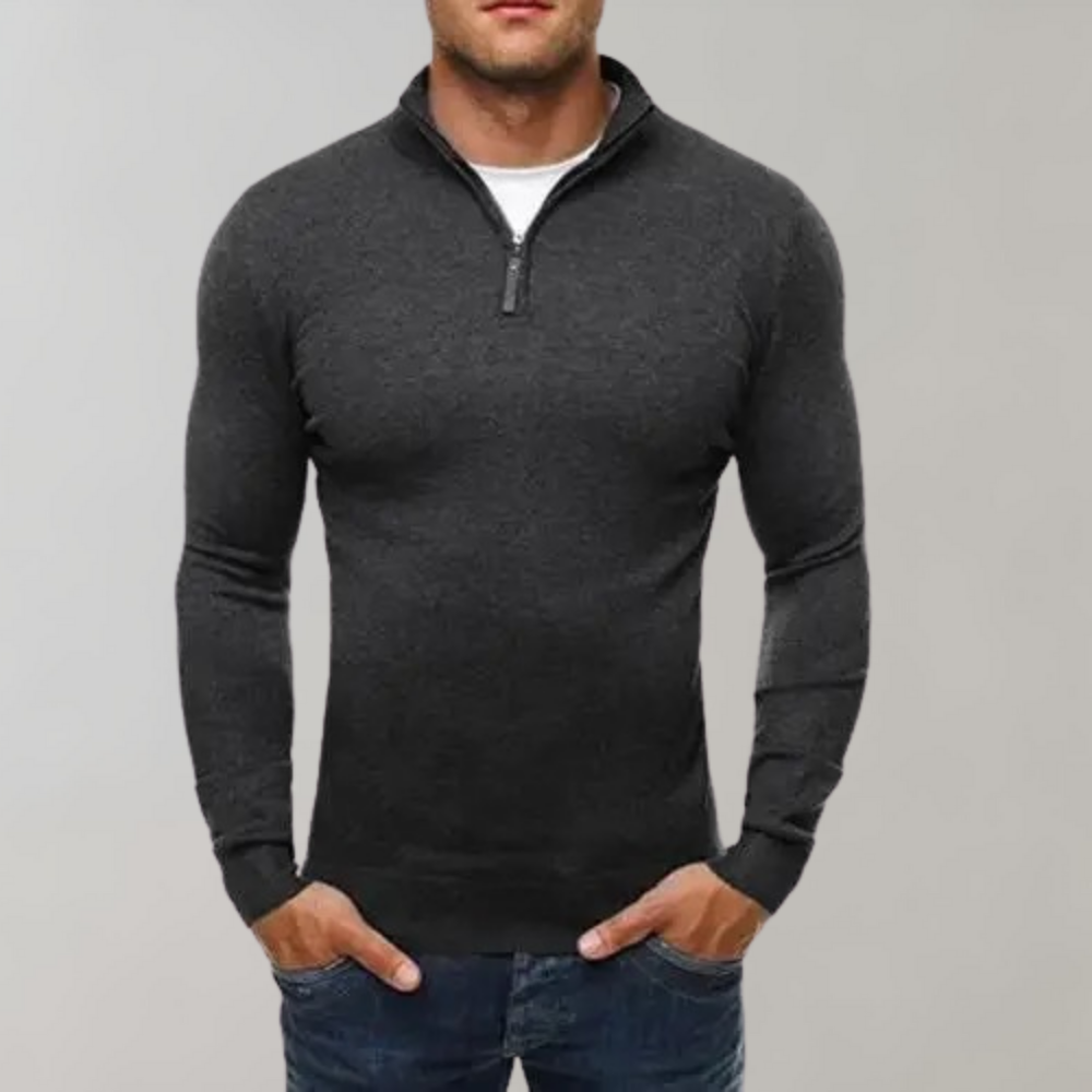 Herren Langarm T-Shirt Slim Fit Reißverschluss