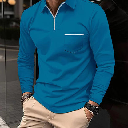 Herren Poloshirt Langarm Kragen Zip