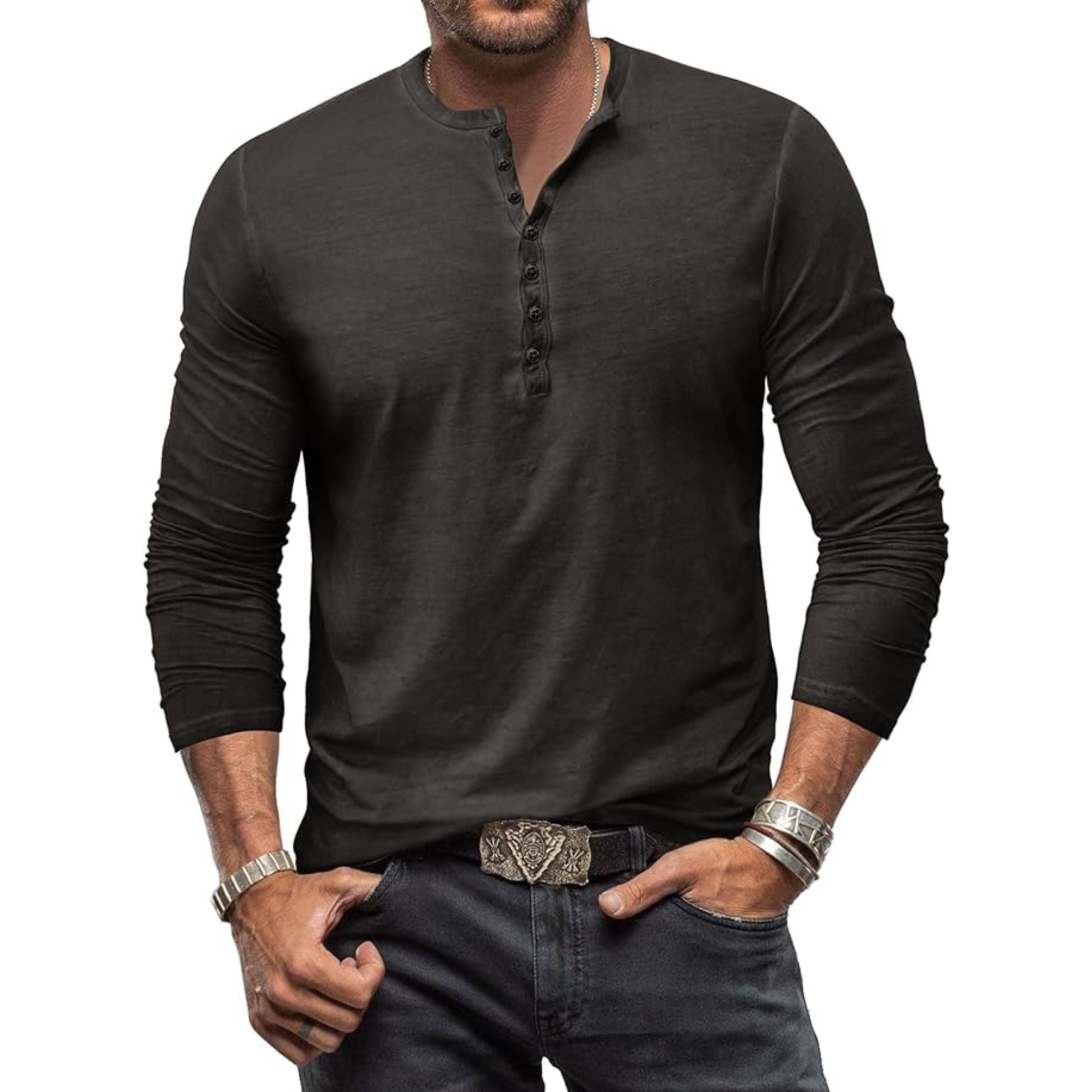 Herren T-Shirt Langarm Elegant Henley Style - IdealeKleiden