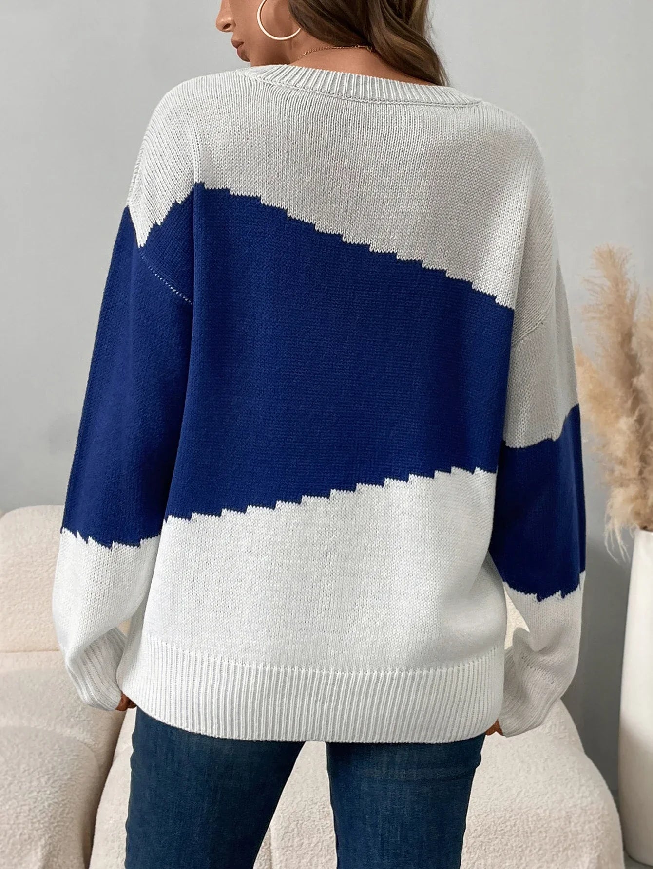 Gestreifter Damen Pullover Modern Strick - IdealeKleiden