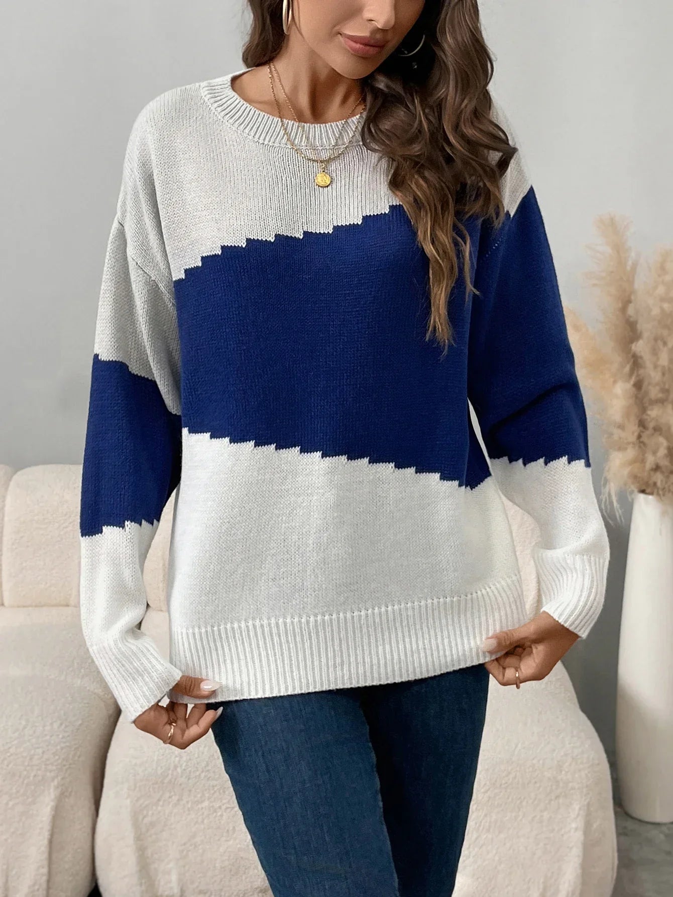 Gestreifter Damen Pullover Modern Strick