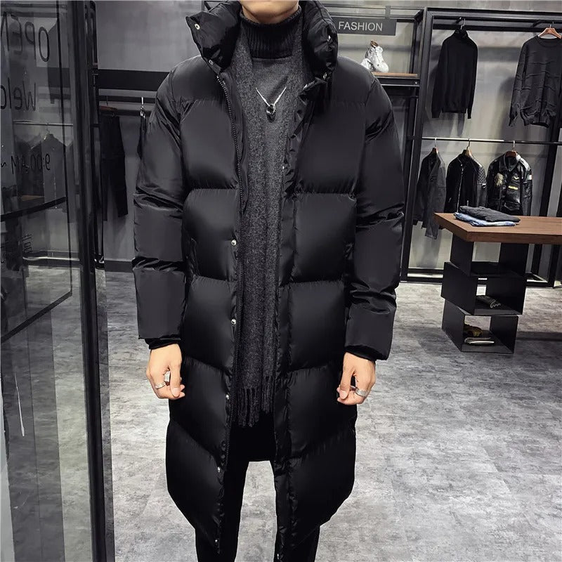Herren Winterparka Lang Daunenmantel Kapuze - IdealeKleiden