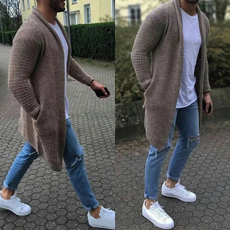 Herren Strickjacke Lang Warm Offen - IdealeKleiden