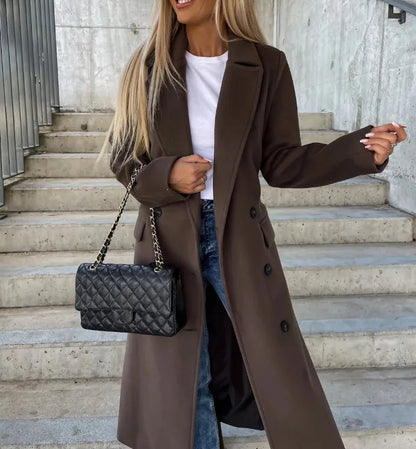 Damen Wintermantel Lang Wolljacke Reverskragen