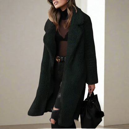 Damen Kunstfell Jacke Lang Elegant Reverskragen