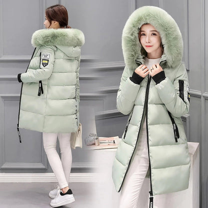 Elegant Wintermantel Damen Hoch Tailliert Pelz Kragen